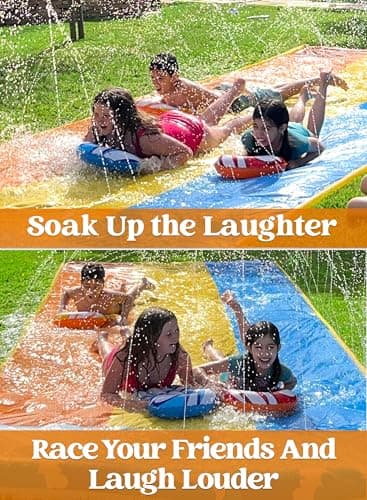 Sloosh 22.5ft x 82in Waves Triple Lawn Water Slide,Heavy Duty Lawn Water with 3 Body Boards and Slip Sprinkler for Kids Adults Backyard Summer Outdoor - Image 7