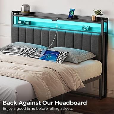 Rolanstar Headboard for Full Size Bed with Storage, 60,000 DIY Color of LED Light, Head Board with USB & Type C Port, Height Adjustable, Black Upholstered Cabeceras de Cama Comfortable Modern, Stable - Image 6