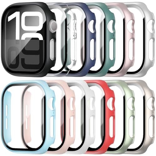 HASDON [12 Pack Case Compatible with Apple Watch Series 11/10 42mm with Tempered Glass Screen Protector, Full Coverage Bumper Hard PC Shockproof Protective Cover for iWatch Series 11/10 42mm - Image 1