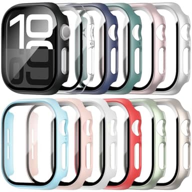 HASDON [12 Pack Case Compatible with Apple Watch Series 11/10 42mm with Tempered Glass Screen Protector, Full Coverage Bumper Hard PC Shockproof Protective Cover for iWatch Series 11/10 42mm - Image 1