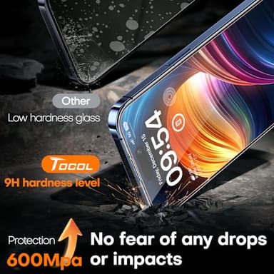 TOCOL for iPhone 15 Screen Protector 9H Hardness Military Grade Shatterproof HD Tempered Glass Full Coverage Easy Installation Case Friendly 2 Pack - Image 4