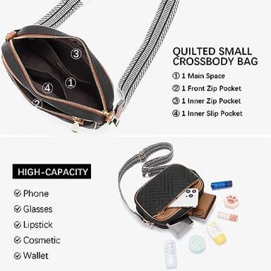 BOSTANTEN Quilted Crossbody Bags for Women Vegan Leather Purses Small Shoulder Handbags with Wide Strap Black with Brown - Image 5