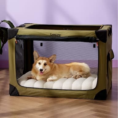 Lesure Cute Orthopedic Dog Bed for Crate, Large Waterproof Chic Flat Pet Beds with Removable Washable Cover, Fuzzy Thick Egg Crate Foam Pet Mat for Indoor Dogs (35" x 22", Cream) - Image 3