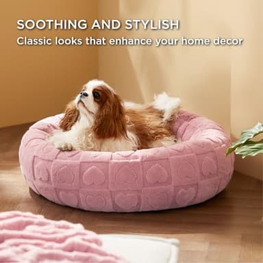 Bedsure Dog Bed for Medium Dogs - Donut Pet Bed for Puppy Kitten with Anti Slip Bottom, Round Sherpa Dog Beds with Washable Removable Cover, Pink, 30x30x8 inches - Image 4