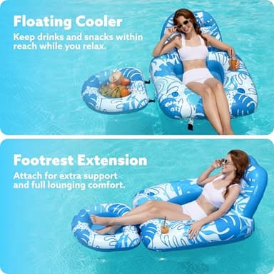 SLOOSH Pool Floats Lounger Adult, Pool Chair Lounge Convertible 2-in-1 Floating Water Floaty with Cup Holders Backrest Recliner for Pool Party - Image 3