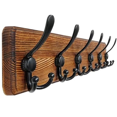 Dseap Coat Rack Wall Mounted - 24" Long 6 Tri Hooks, Heavy Duty Wooden Wall Coat Hanger Coat Hook for Clothes Hat Jacket Clothing, Natural and Black - Image 1