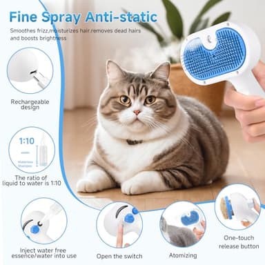 Pet Steam Brush for Dog & Cat - 3-in-1 Steam Grooming Brush for Shedding & Hair Removal - Self Cleaning Spray Comb with Mist for Long Haired Pets - Includes 1*Waterless Shampoo, Blue - Image 5