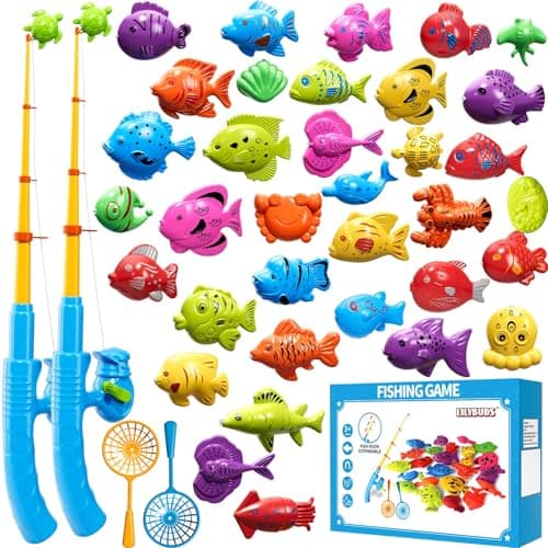 Magnetic Fishing Game Toys for Kids Toddlers 3-5 4-8, Water Table Bathtub Toys with Pole Rod Net Plastic Floating Fish, Water Bath Pool Outdoor Toys for Kids Toddlers Baby Age 3 4 5 6 7 8 Year Old - Image 1