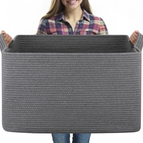 OIASKET 95L Extra Large Blanket Basket, 24" x 16.9" x 14.2" Woven Storage Basket for Living Room, Nursery Blanket Storage for Toys, Towels, Dirty Clothes (Grey) - Image 1