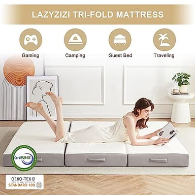 Lazyzizi Folding Mattress, 6 Inch Memory Foam Tri-fold Mattress with Breathable & Washable Bamboo Fiber Fabric Cover, Foldable Guest Bed for Camping, Road Trip, Queen - Image 7