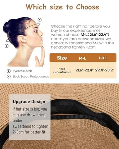 FURTALK Womens Sun Straw Hat Wide Brim UPF 80 Summer Hat Foldable Packable Floppy Beach Hats for Women Khaki - Image 5