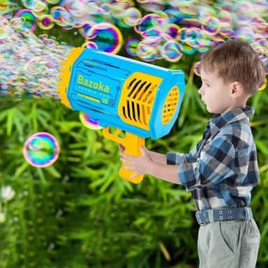 Bubble Gun Bazooka Machine with Solution - 69 Holes Blaster for Outdoor Summer Toy, Party Favors - Blue Halloween Bubble Maker Blowers for Kids - Image 9