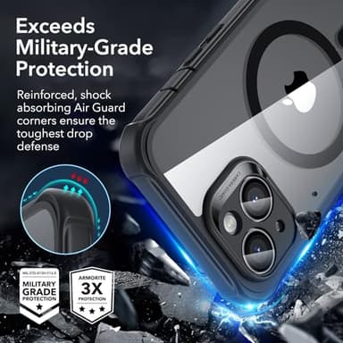 ESR for iPhone 15 Case, Compatible with MagSafe, Full-Body Military-Grade Drop Proof Case with Built-in 9H+ Tempered Glass Screen Protector, Armor Series, Clear Black - Image 4