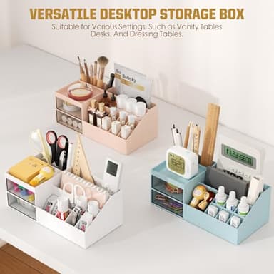 Subsky Makeup Organizer with Drawers, Easy Storage for Beauty Products Brushes, Multifunction Plastic Desk Organizer, Cosmetics Organizer for Countertop Dresser Vanity and Bathroom (White) - Image 5