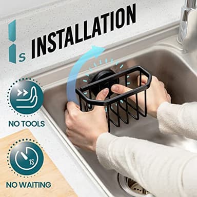 TAILI Sponge Holder with Strong Suction Cup, Dish Sponge Caddy Inside Sink Removable, Rustproof Aluminum for Sponges, Brushes, Stoppers and Scrapers - Black - Image 4