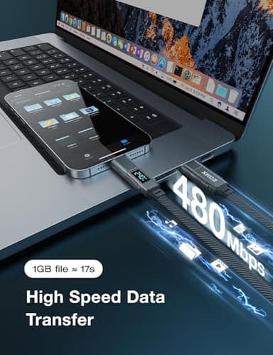 XKCZ 4 in 1 USB C Cable with Wattage Display, 240W Flat Nylon Braided Multi Charge Cable with Data Sync, USB C Charging Cord Combo Type C/USB A/L Port for iPhone/iPad/Samsung/Laptop, 3FT - Image 6