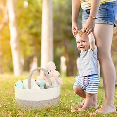 Maliton Baby Diaper Caddy Organizer, X-Large Cotton Rope, Rustic Style, Portable, 3 Compartments, A-Brown - Image 8