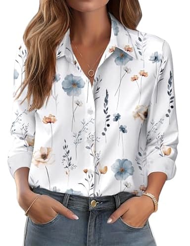 Zeagoo Blouses for Women Dressy Casual Floral Long Sleeve Button Down Shirts Work Tops Business Casual Clothes - Image 1