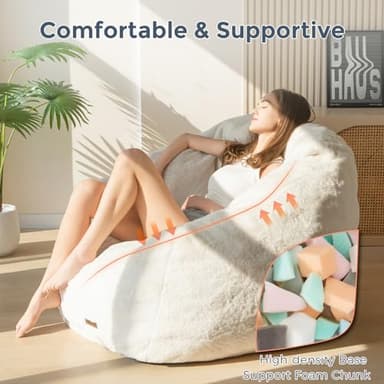 MAXYOYO Giant Bean Bag Chair, Oversized Bean Bag Couch for Adults and Kids, Faux Fur Shell-Shaped Large Chair with Filler, Stuffed Big Accent Sofa Lounge Floor Sofa for Gaming, Reading, Beige - Image 4