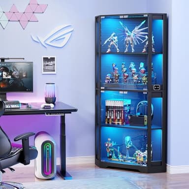 BROTTAR Corner Display Cabinet with Glass Doors, 65" Lighted Curio Cabinet with 3 Color LED Lights for Collectibles, 4-Tier Showcase Display Case with Human Body Sensor for Toys, Books, Black - Image 6