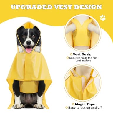 VavoPaw Dog Raincoat for Large Medium Small Dogs, Adjustable Dog Rain Jacket with Clear Hood, Dog Poncho with Magic Tape and Reflective Strips, Yellow, XL - Image 4