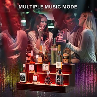 Cubehom LED Lighted Liquor Bottle Display Shelf, 24 Inch Bar Display Shelf with App & Remote Control 3 Tier for Home Bar, Party, Walnut - Image 6