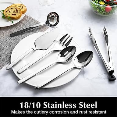KINGSTONE Large Hostess Serving Utensils Set,18/10 Stainless Steel Heavy Duty 10inch Serving Spoons,Slotted Spoons,Serving Fork,Serving Tongs, Cake Pie Server For Buffet, Wedding, Party - Image 2