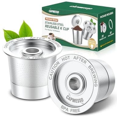 CAPMESSO Reusable K Cups Coffee Pods for Keurig 1.0: Stainless Steel Refillable K Cup - Reusable Coffee Filter for Keurig 1.0 Coffee Maker, Permanent, Eco-Friendly, Innovative Design(2 Pack) - Image 1