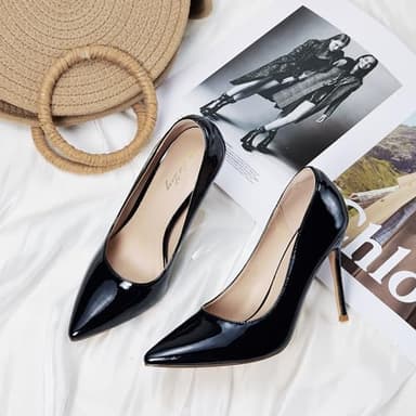 Elisabet Tang Women's High Heels Pumps Closed Pointed Toe Stiletto 4inch Heels Classic Office Special Dressy Wedding Pump Shoes Black 7 - Image 5