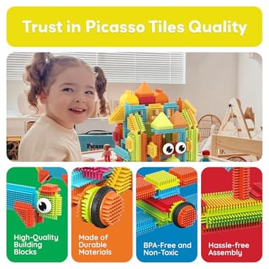 PicassoTiles 120pcs Hedgehog Interlocking Building Blocks Tiles Construction Toy Set Learning Playset STEAM Development Preschool Kindergarten Toy for Kids Age3+ PTB120 - Image 9