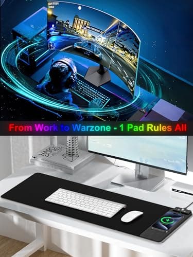 Mouse Pad with Wireless Charging, Large Desk Mat RGB Gaming Mousepad, 10 Light Colors LED Gaming Pad Keyboard Pad with Ultra-Smooth Surface & Non-Slip Rubber Base, Waterproof Full Desk Mouse Pad - Image 6