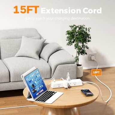 15Ft Extension Cord with Multiple Outlets, Addtam Flat Plug Power Strip Surge Protector with 15 Ft Long Cord,12 Outlet 3 USB Ports (2USB C), Desk Charging Station for Home College Dorm Room Essentials - Image 2