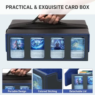 SENVINI 4-Row Trading Card Storage Box, Bulk Cards Case for 3200+ Mtg tcg Magic Playing Game Card Organizer, Commander Deck Box with 4 Supports & 24 Dividers & Strap & 101 Sleeves - Image 5