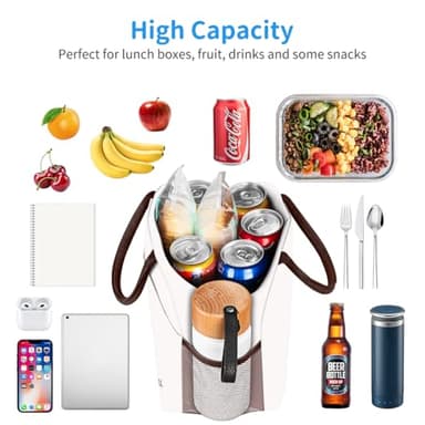 DALINDA Lunch Bag Lunch Box for Women Men Reusable Insulated Lunch Tote Bag, Handbags Case High Capacity for Travel Work Picnic,white - Image 2