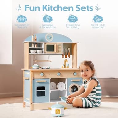 ROBUD Wooden Play Kitchen Set for Kids Toddlers, Toy Kitchen Gift for Boys Girls, Age 3+ - Image 7