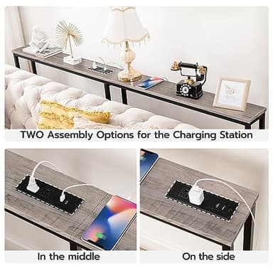HOOBRO 70.9" Narrow Console Table with Charging Station, 5.9" Sofa Table with 2 Power Outlets and USB Ports, Long Entryway Tables Behind Couch Table, for Hallway, Living Room, Greige BG185UXG01 - Image 6