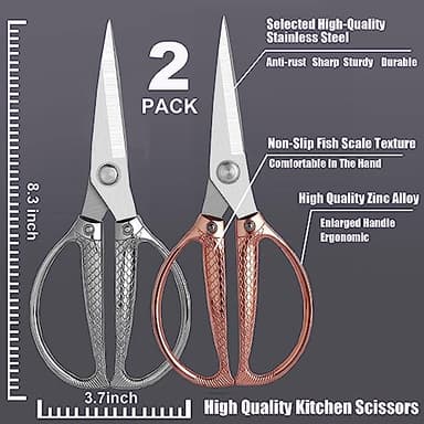Kitchen Shears 2 Pack, Heavy Duty Poultry Shears, Dishwasher Safe, All Purpose Stainless Steel Utility Scissors for Kitchen, Chicken, Fish, Herbs, Turkey - Image 3