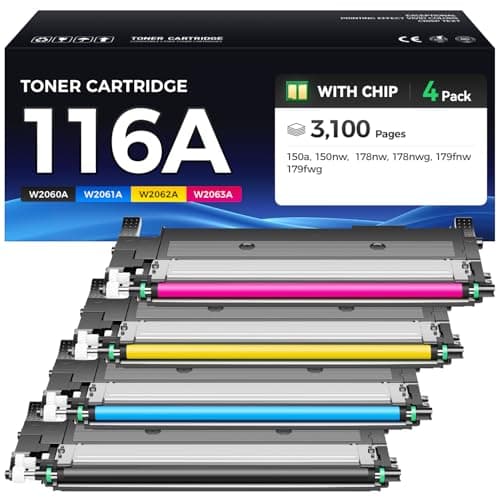 116A Toner Cartridge Set 4-Pack Black Cyan Yellow Magenta High Yield Replacement for HP 116A W2060A W2061A W2062A W2063A Compatible for HP Color Laser MFP 178nw 178nwg 179fnw 179fwg 150a 150nw Printer - Image 1