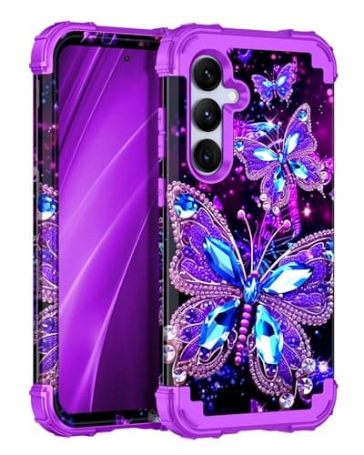 Miqala for Galaxy S25 5G Case,Glow in The Dark Three Layer Heavy Duty Shockproof Full Protection Hard Plastic Bumper+Soft Silicone Protective Case for Samsung Galaxy S25 6.2 inch,Dark Butterfly - Image 1