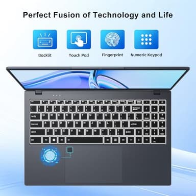 BLUEING 15.6" Laptop Computer, Windows 11 Laptop, 16GB RAM, 512GB SSD(Expandable to 2TB), Intel Quad-Core N5095(Up to 2.9 GHz), 1080P FHD Display, Fingerprint, Backlit KB, Wi-Fi 5, BT5.0, Quad-Speaker - Image 5