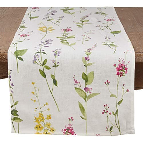 Watercolor Floral Stems Linen Table Runner - Image 1