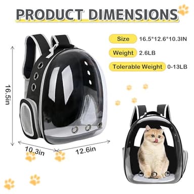 XZKING Cat Backpack Carrier Bubble Bag, Transparent Space Capsule Pet Carrier Dog Hiking Backpack, Small Dog Backpack Carrier for Cats Puppies Airline Approved Travel Carrier Outdoor Use Black - Image 2