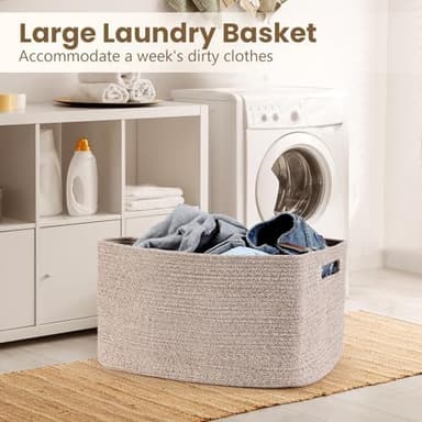 Optish 75L Blanket Basket, Large Woven Baskets for Storage, Blanket Storage for Living Room, Rope Basket with Handles for Bedroom, Nursery, Toys, Clothes, 22” x 17” x 11.5”, Brown - Image 5