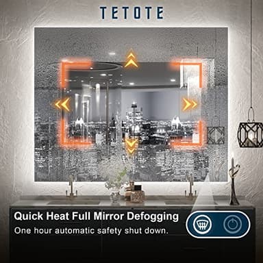 TETOTE 40 x 32 LED Backlit Bathroom Mirror with Light,3Color White/Warm/Natural,Anti-Fog Lighted Mirror,Dimmable,Vanity Mirror,Wall Mounted - Image 4