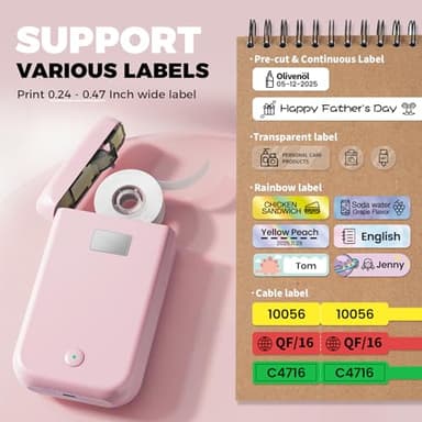 Label Maker Machine with Tape, Label Makers with Multiple Templates, Mini Label Maker Widely Used in Home Office School Organization, Bluetooth Label Printer Easy to Use for Small Labels, Pink - Image 3
