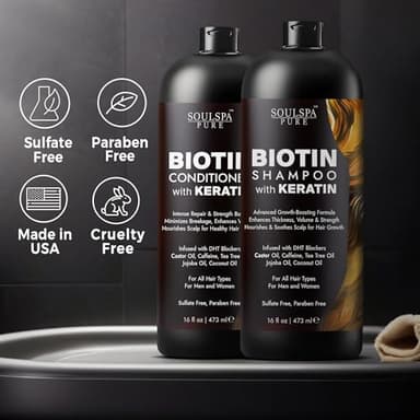 Biotin Shampoo and Conditioner Set with Keratin - Sulfate-Free Advanced Anti-Thinning, Hair Growth Shampoo and Conditioner Combo Repair Formula - with DHT Blockers, for Men & Women - 16 fl oz each - Image 7