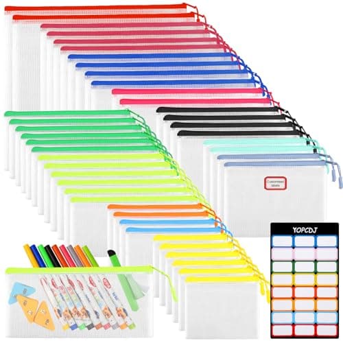 YOPCDJ 42pcs Mesh Zipper Pouch Bags, Puzzle Bag for Organizing Storage,12 Colors for Puzzles Board Game Storage, 8 Sizes for Reusable Plastic Zip Organizer for Travel - Image 1