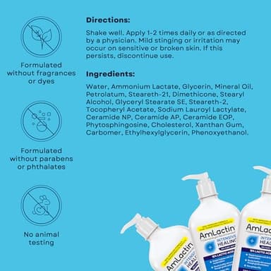 AmLactin Intensive Healing Body Lotion for Dry Skin, 14.1 oz Pump Bottle, 2-in-1 Exfoliator & Moisturizer with Ceramides & 15% Lactic Acid for Relief from Dry Skin (Packaging May Vary) - Image 7