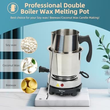 Hehinton Candle Making Kits, Professional Double Boiler Wax Melting Pot for Beginners, Complete DIY Kits with Hot Plate, 2Lbs Natural Soy Wax, Thermometer, Dye, 8 Candle Jars - Image 2