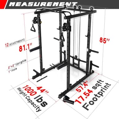 RitFit Multi-Function Garage & Home Gym Package Includes 1000LBS Power Cage PPC03 with Cable Crossover System, Weight Bench, Olympic Barbell Weight Set, Full Body Workout-BLK,Rubber Plate 230lbs - Image 8
